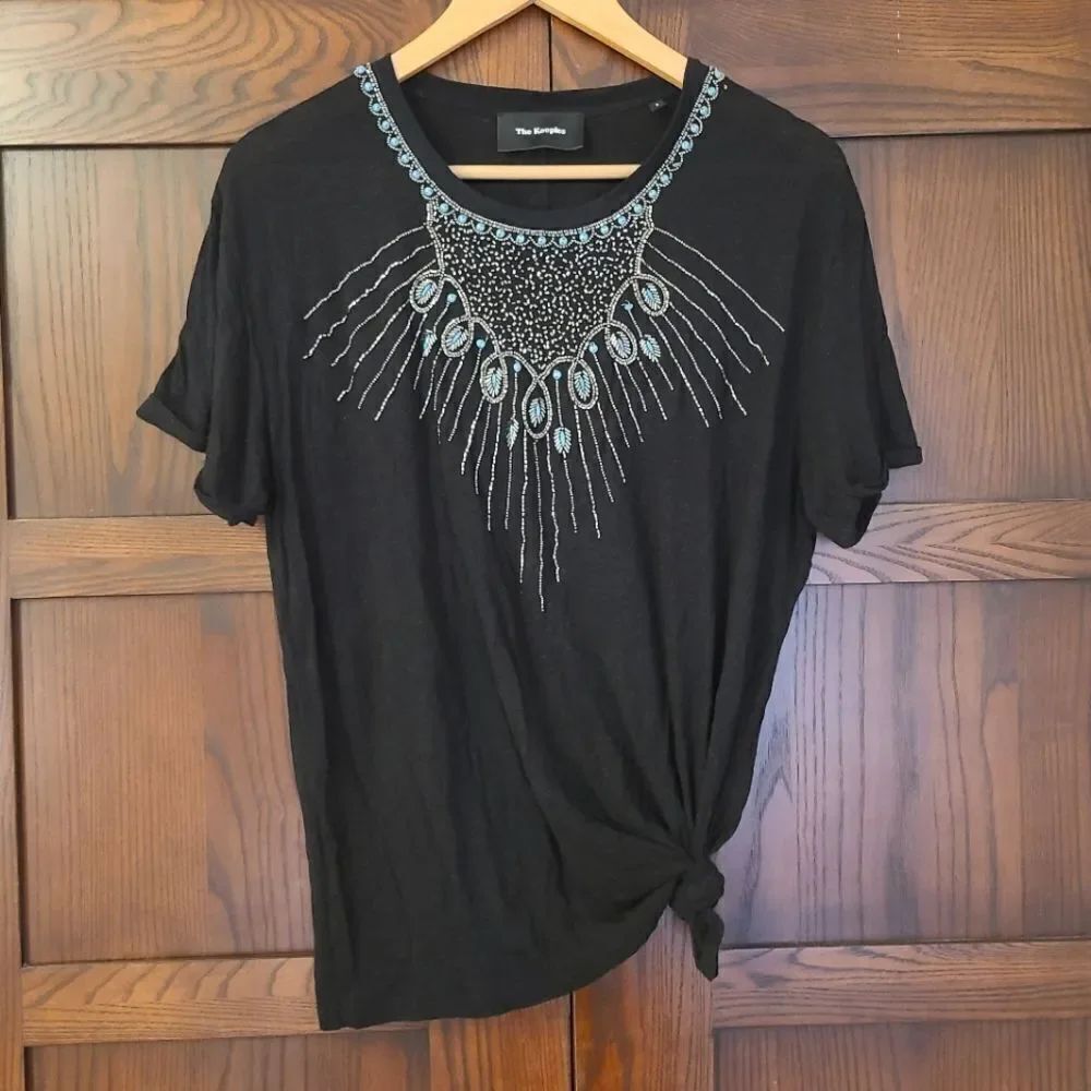 The Kooples Tshirt Linen Blend Beaded Shirt